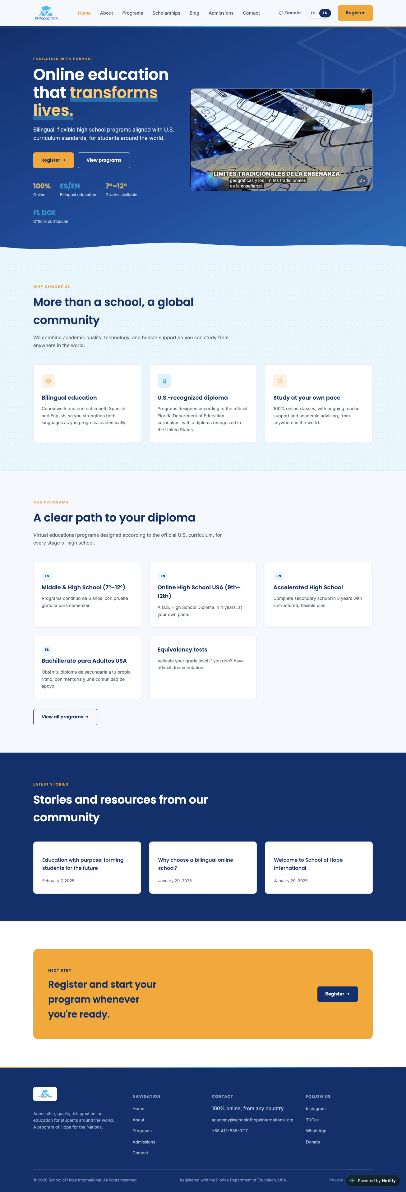 School of Hope International homepage